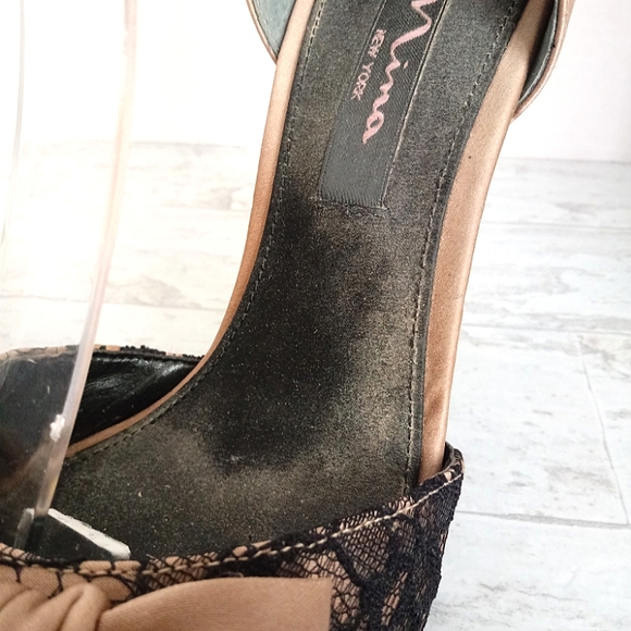 GUC Nina Satin / Lace  Peep-Toe Ankle Strap Heels w/Bow - Picture 5 of 12